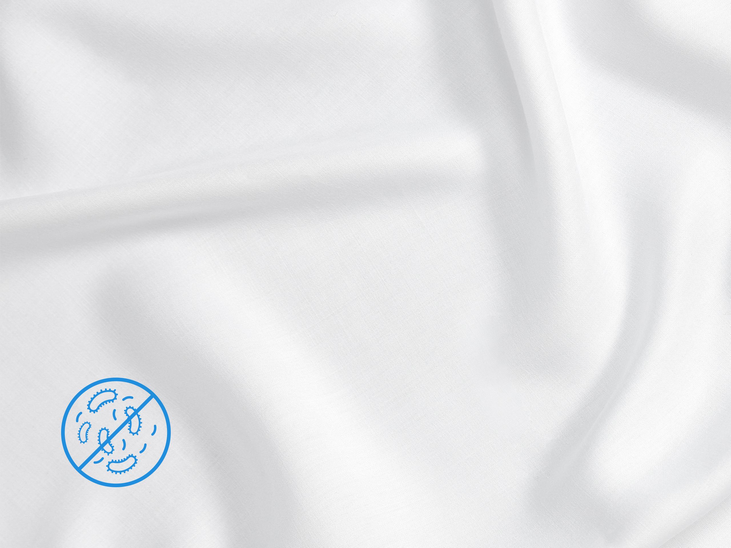 Close-up of the Sleeping Duck Sheet fabric with an anti-bacterial icon in the corner.
