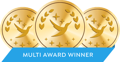 Three Sleeping Duck medallions with a banner reading "Multi Award Winner".