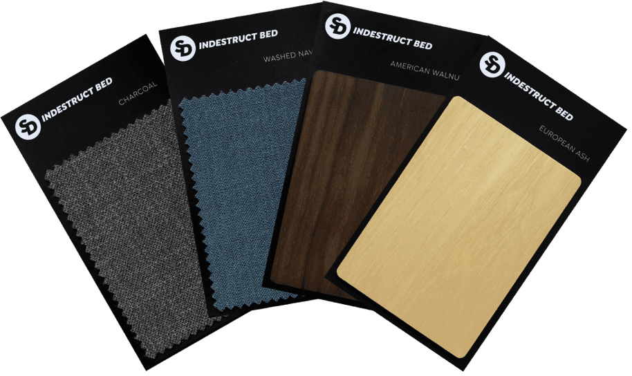 Four sample swatches - Charcoal, Washed Navy, American Walnut and European Ash