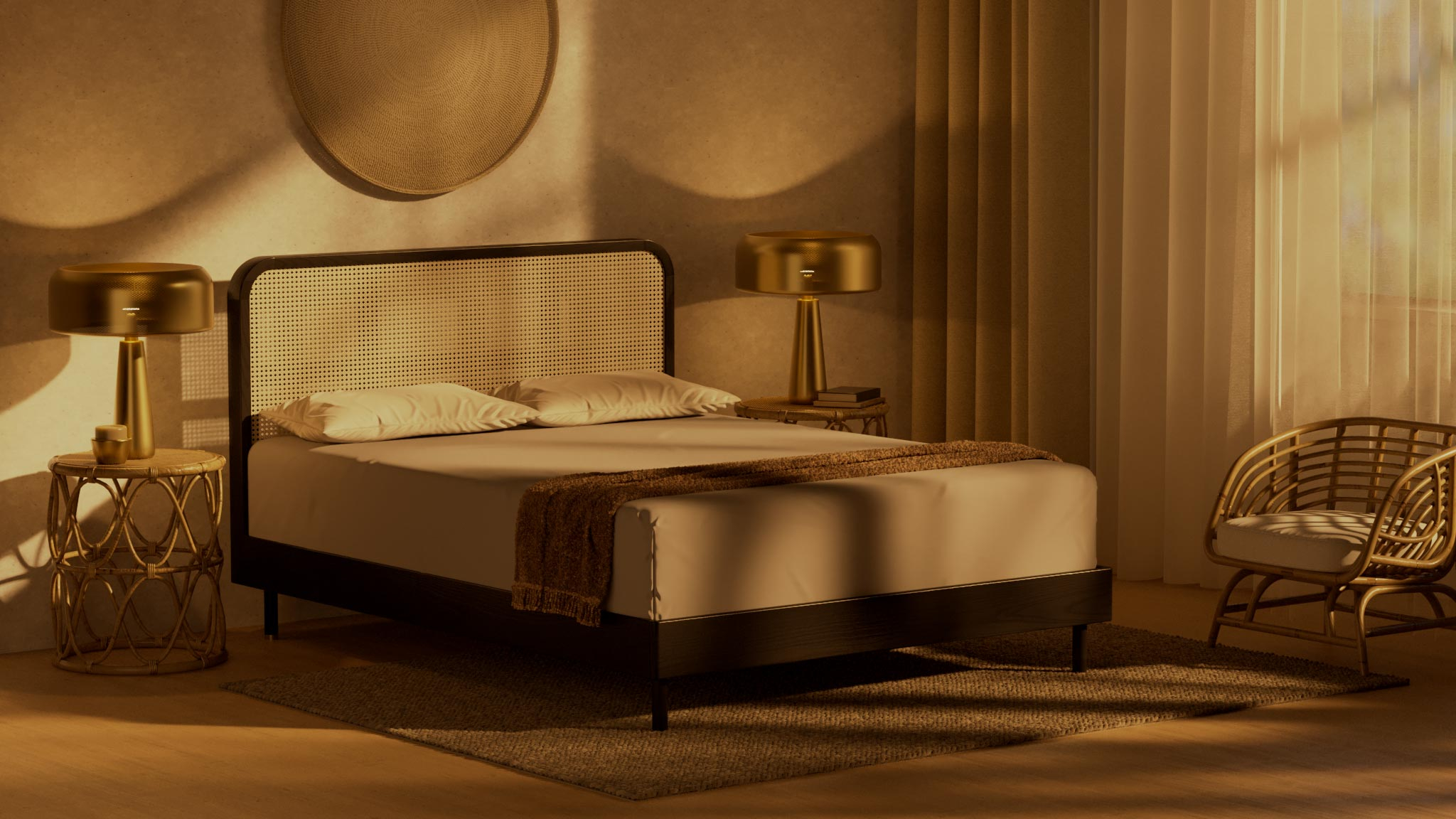 SD Indestruct Boheme bed in room with a sunset lighting.
