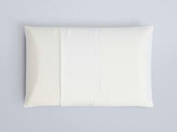 Pillow with the pillowcase pulled back, showing the underlying pillow protector case.
